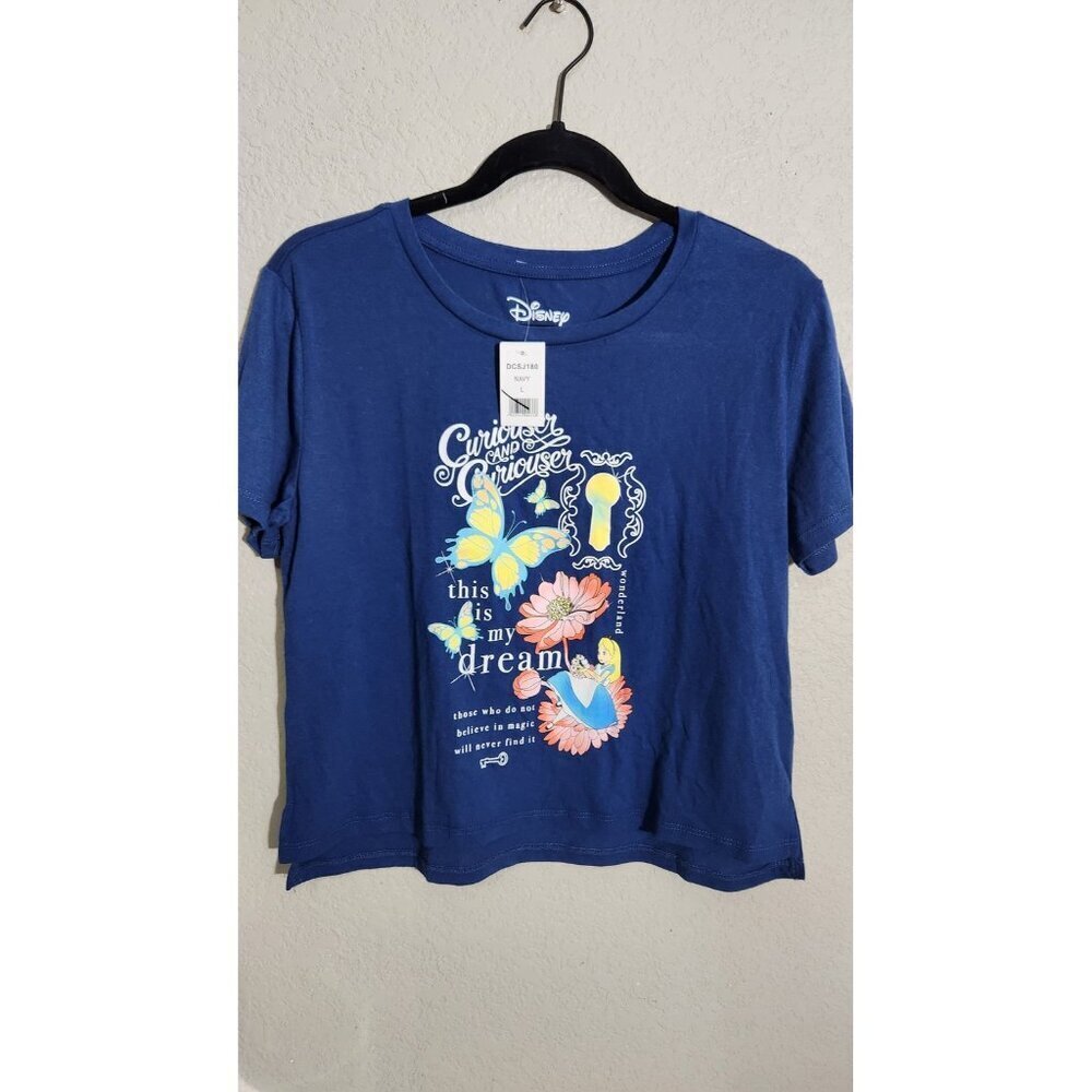 Disney Alice In Wonderland Shirt Womens Large Curious Dream Butterfly Floral